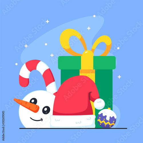 set of christmas gift from santa flat illustration vector icon isolated
