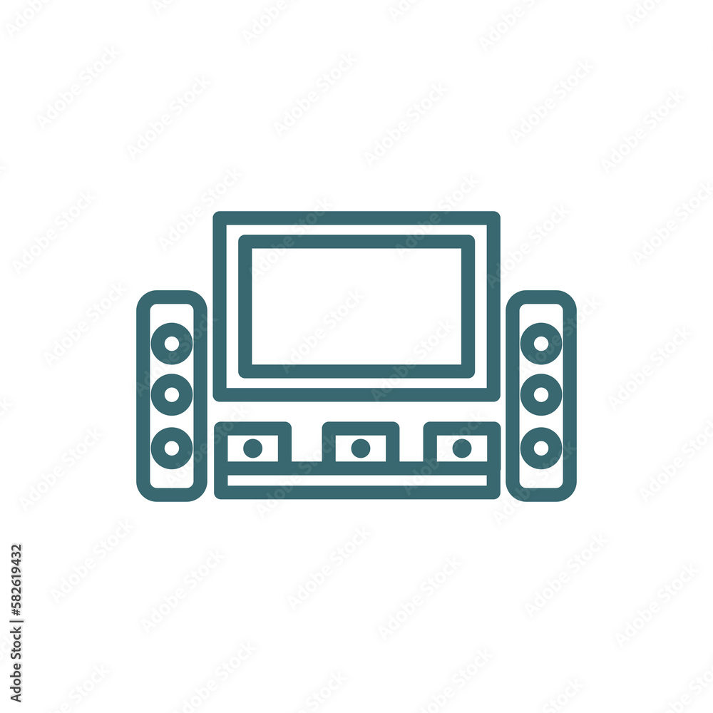 home theater icon. Thin line home theater icon from cinema and theater collection. Outline vector isolated on white background. Editable home theater symbol can be used web and mobile home theater icon. Thin line home theater icon from cinema and theater collection. Outline vector isolated on white background. Editable home theater symbol can be used web and mobile