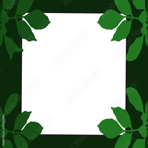 square frame leaf pattern green vector illustration