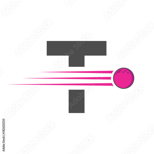 Initial Letter T Bowling Logo. Bowling Ball Symbol Vector Template