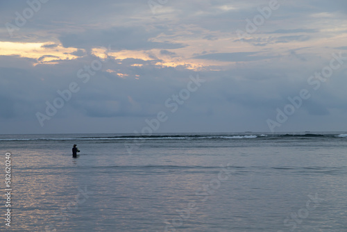 Lombok and Gili Air islands, overcast, cloudy day, sky and sea. Sunset, sand beach. © zgurski1980