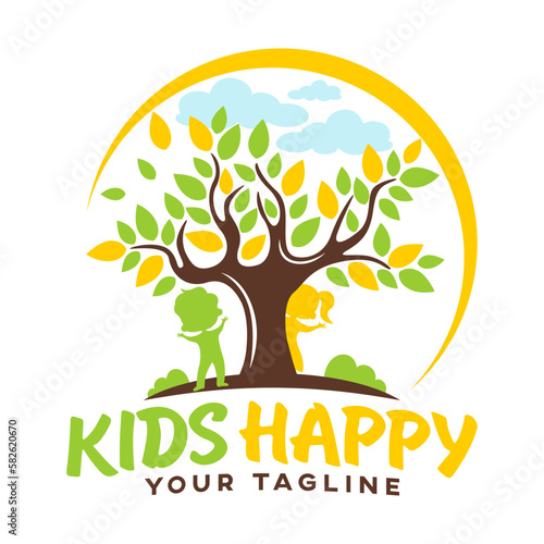 Cute kindergarten logo. Vector illustration.