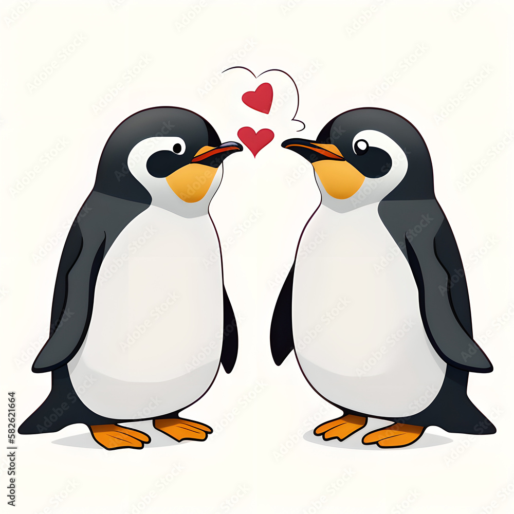 Obraz premium cute cartoon penguins in love