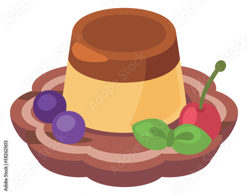 プリンのイラスト_コロンとかわいいシンプルお料理ベクターイラスト
