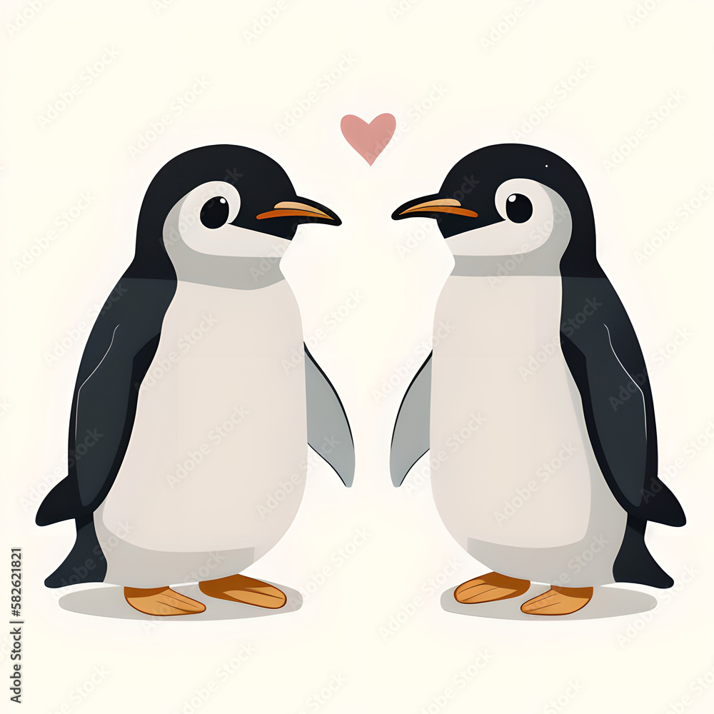 Fototapeta premium cute cartoon penguins in love