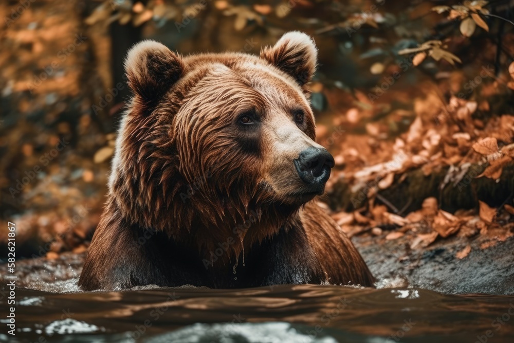 Brown Bear in the fall high caliber. Generative AI Brown Bear in the fall high caliber. Generative AI