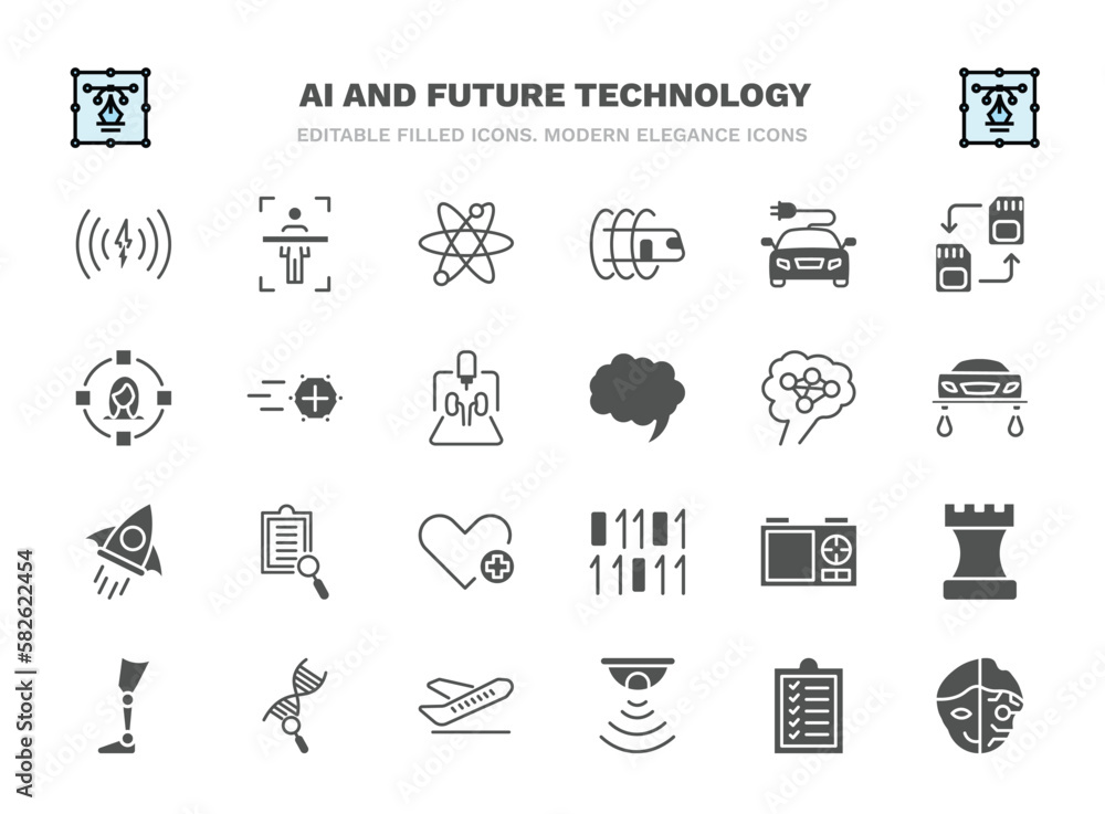 set of ai and future technology filled icons. ai and future technology ...