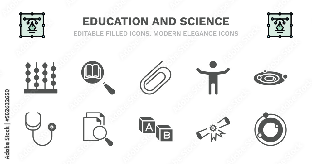 set of education and science filled icons. education and science glyph icons such as book and magnifying, paperclip, open arms, solar system, cardiology tool, cardiology tool, searching files, set of education and science filled icons. education and science glyph icons such as book and magnifying, paperclip, open arms, solar system, cardiology tool, cardiology tool, searching files,