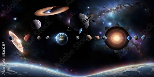 Fototapeta Naklejka Na Ścianę i Meble -  Photo of the solar system's planets and their orbits in artistic rendering