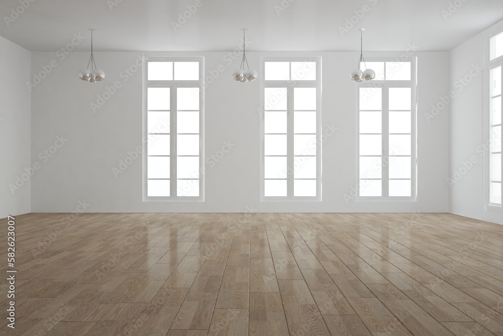 modern empty bright room with lamps interior design. 3D illustration modern empty bright room with lamps interior design. 3D illustration
