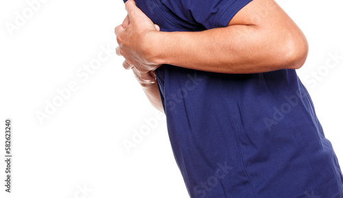 Man having heart attack isolated on white background. Healthcare and health problem concept