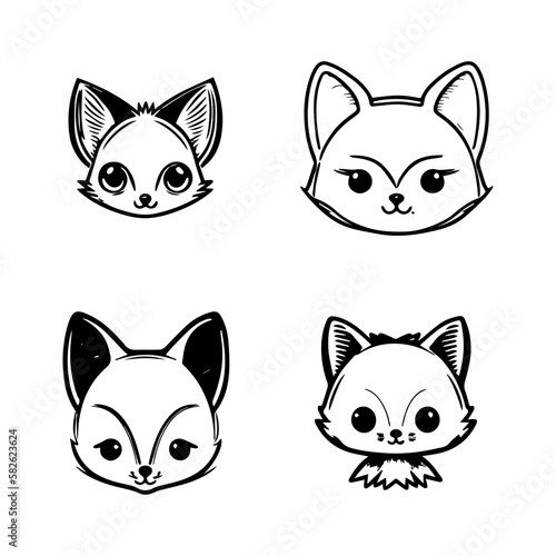 cute kawaii fox head collection set hand drawn illustration