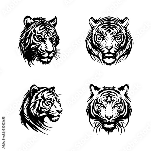 tiger logo silhouette collection set hand drawn illustration