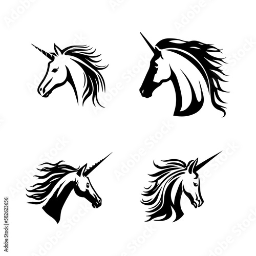 unicorn logo silhouette collection set hand drawn illustration