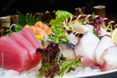 Close-up shot of a Japanese food sashimi platter