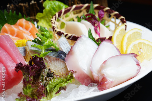 Close-up shot of a Japanese food sashimi platter
