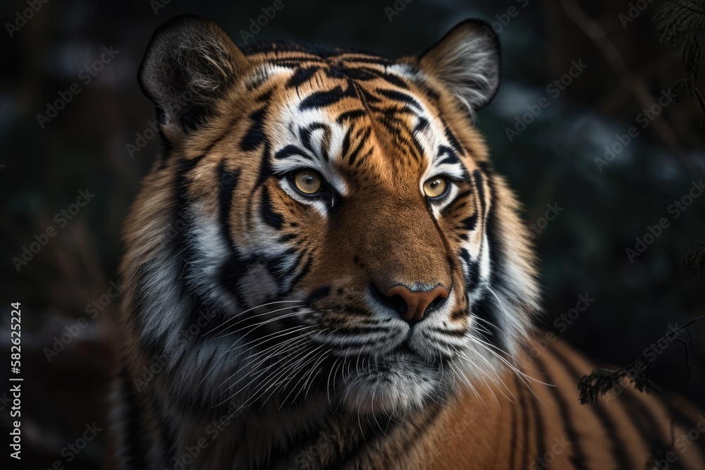 Naklejka premium Tiger. Beautiful Bengal tiger portrait. Siberian Tiger of Amur. Generative AI