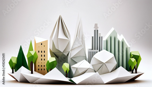 Eco system. sustainable in origami paper style, clean energy reduce pollution save the world for earth day, created with Generative AI technology