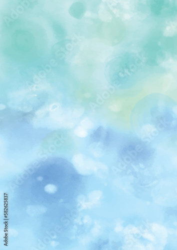 緑と青の絵の具をにじませた美しい水彩背景
