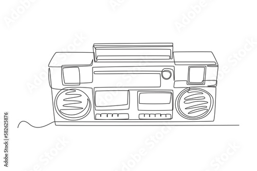 Continuous one-line drawing classic 70s radio. 70s style concept single line draws design graphic vector illustration