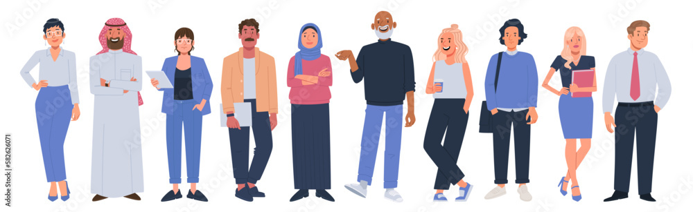 Multiethnic business people collection. Men and women of different ages and races in office attire on a white background Multiethnic business people collection. Men and women of different ages and races in office attire on a white background