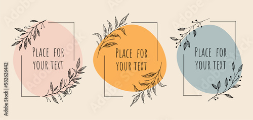 Vector logo design templates in simple minimal style - floral frame with copy space for text or letters. Abstract background for social media posts and stories