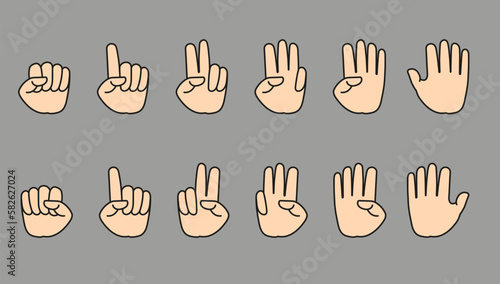 set of hand gestures icons, vector illustration of hand count finger one to ten with left hand and right hand