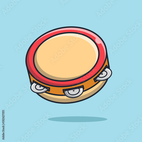 Music Instrument Tamborine Illustration, Vector, Flat Icon, Flat Design