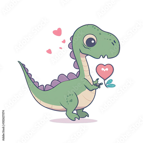 Green Dinosaur Illustration Holding Heart  generated AI  generated  AI