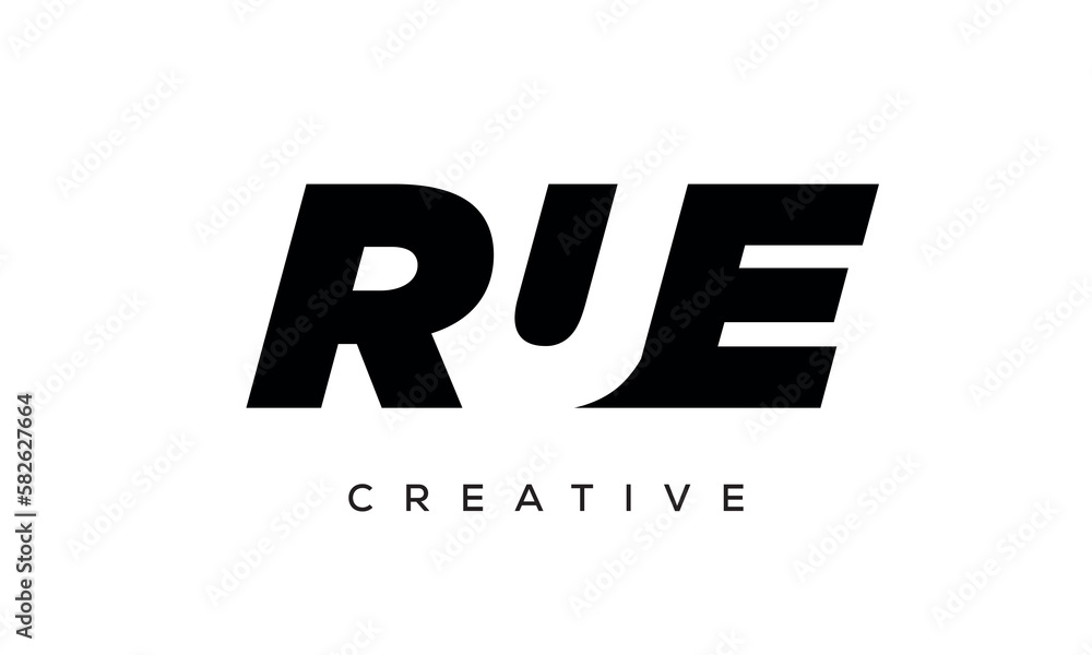 RUE letters negative space logo design. creative typography monogram vector RUE letters negative space logo design. creative typography monogram vector