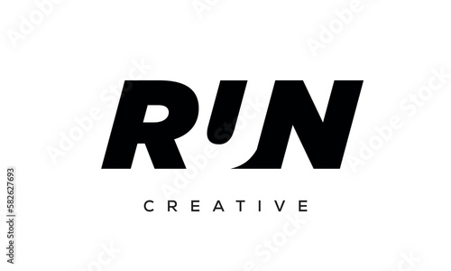 RUN letters negative space logo design. creative typography monogram vector	