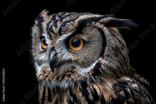 High resolution image of an owl taken up close. Generative AI