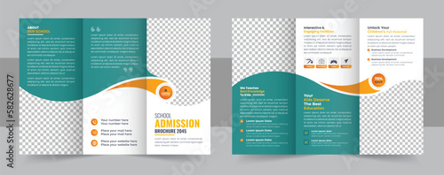 School admission tri-fold brochure template. Kids back to school education brochure layout