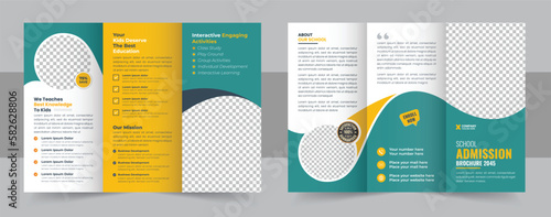Kids back to school education admission trifold brochure template, Trifold brochure letter, Corporate modern trifold brochure layout design