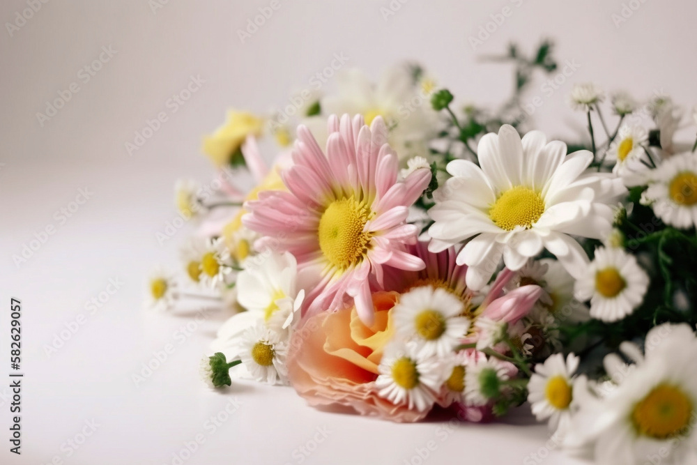Fototapeta premium Mother's day carnations, bouquet. pure white background. generative Ai technology