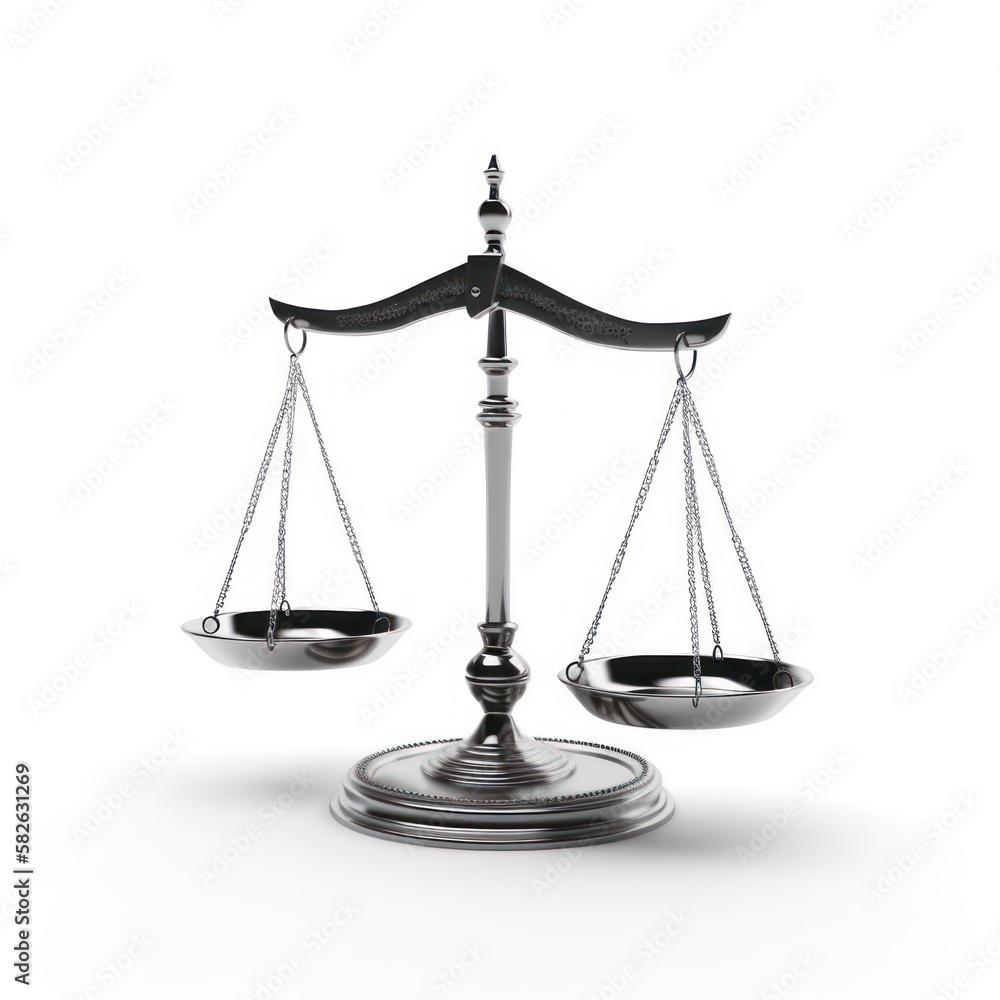 Scales of Justice isolated on white background. Law concept. Generative AI Scales of Justice isolated on white background. Law concept. Generative AI