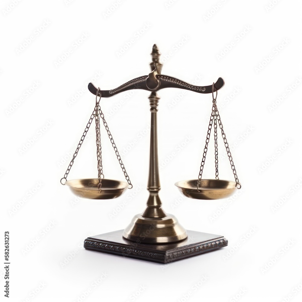 Scales of Justice isolated on white background. Law concept. Generative AI Scales of Justice isolated on white background. Law concept. Generative AI