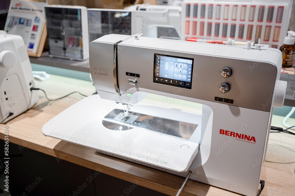 SINGAPORE APR 19, 2022 BERNINA sewing and embroidery machines