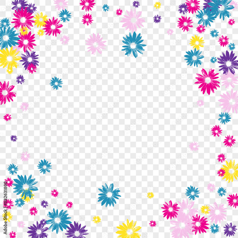 Violet Flower Background Transparent Vector. Chamomile Fashion Design. Colorful Floral Young. Retro Texture. Sophistication Bright Plant.