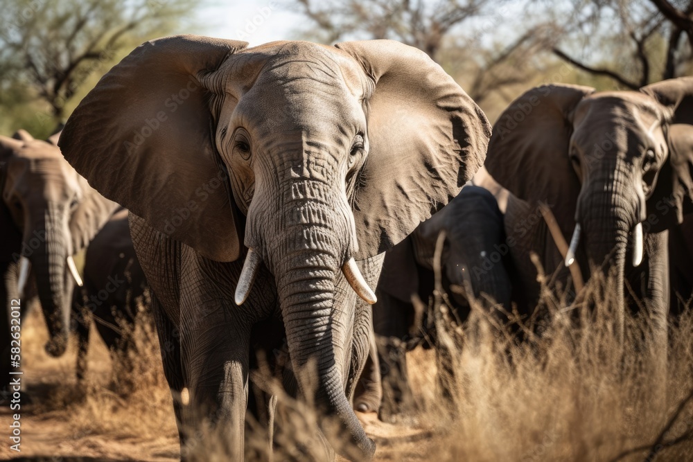 Elephants up close in the wild. Generative AI