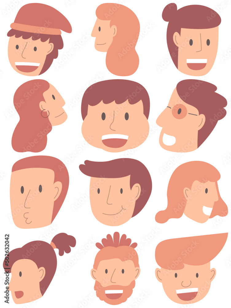 Avatar vector set, Avatar simple cartoon style. Face simple cartoon style. Avatar vector set, Avatar simple cartoon style. Face simple cartoon style.