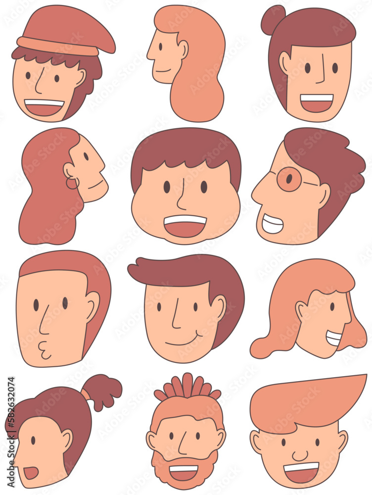 Avatar vector set, Avatar simple cartoon style. Face simple cartoon style. Avatar vector set, Avatar simple cartoon style. Face simple cartoon style.