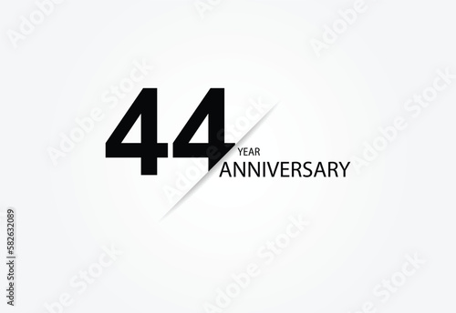 44 years anniversary logo template isolated on white, black and white background. 44th anniversary logo.