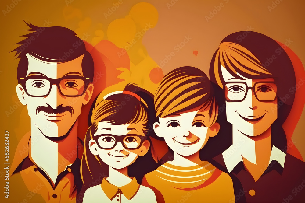 Happy cartoon family vector graphics 4 people family father mother son ...
