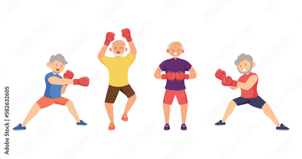Old aged people doing exercise in cartoon character, Old aged people doing exercise in cartoon character,