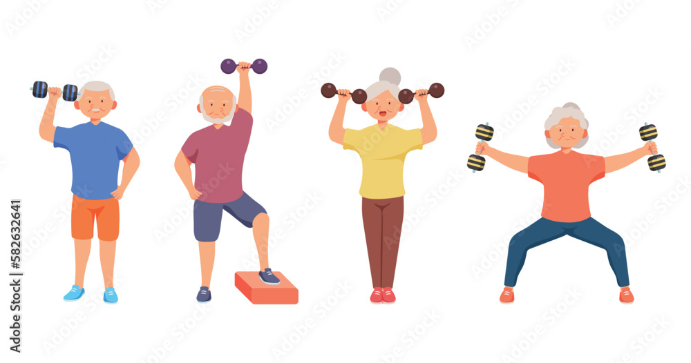 Old aged people doing exercise in cartoon character, Old aged people doing exercise in cartoon character,