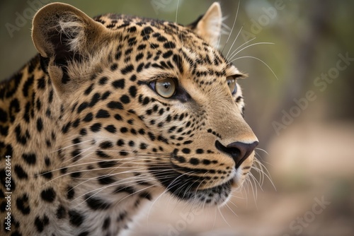 A female leopard in close up in the Sabi Sand Game Reserve in South Africa. Generative AI