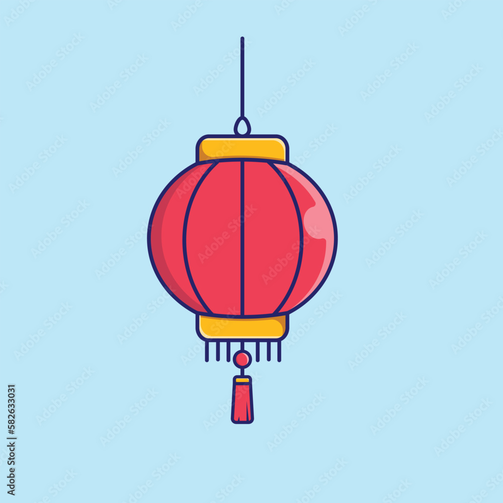 Obraz premium Chinese Lantern For New Year Vector, Flat Icon, Flat Design