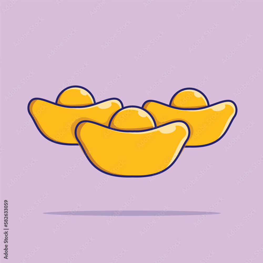 Chinese Gold Ingot Vector, Flat Icon, Flat Design Chinese Gold Ingot Vector, Flat Icon, Flat Design