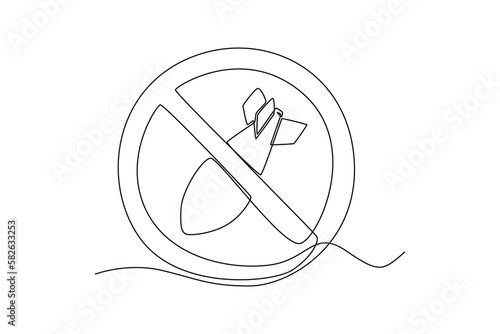 Single one-line drawing sign prohibition the use of missiles. Anti-terrorism day concept continuous line draw design graphic vector illustration